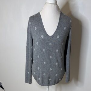 TOMMY HILFIGER, Gray Polka Dot V-Neck Sweater Sz Lg